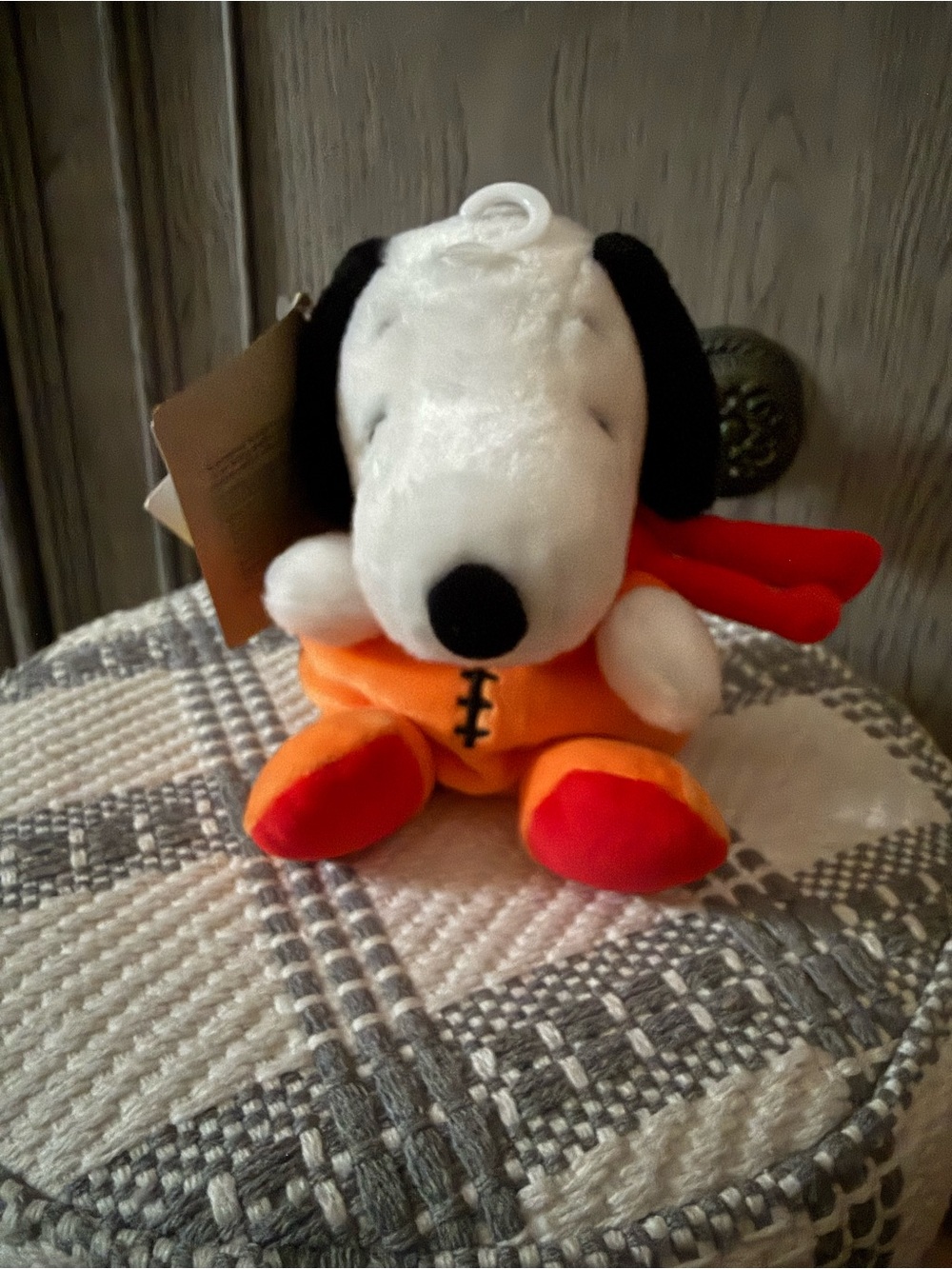 Peanuts Snoopy Plush Dog Toy in White, Black & Orange has beans in the inside.